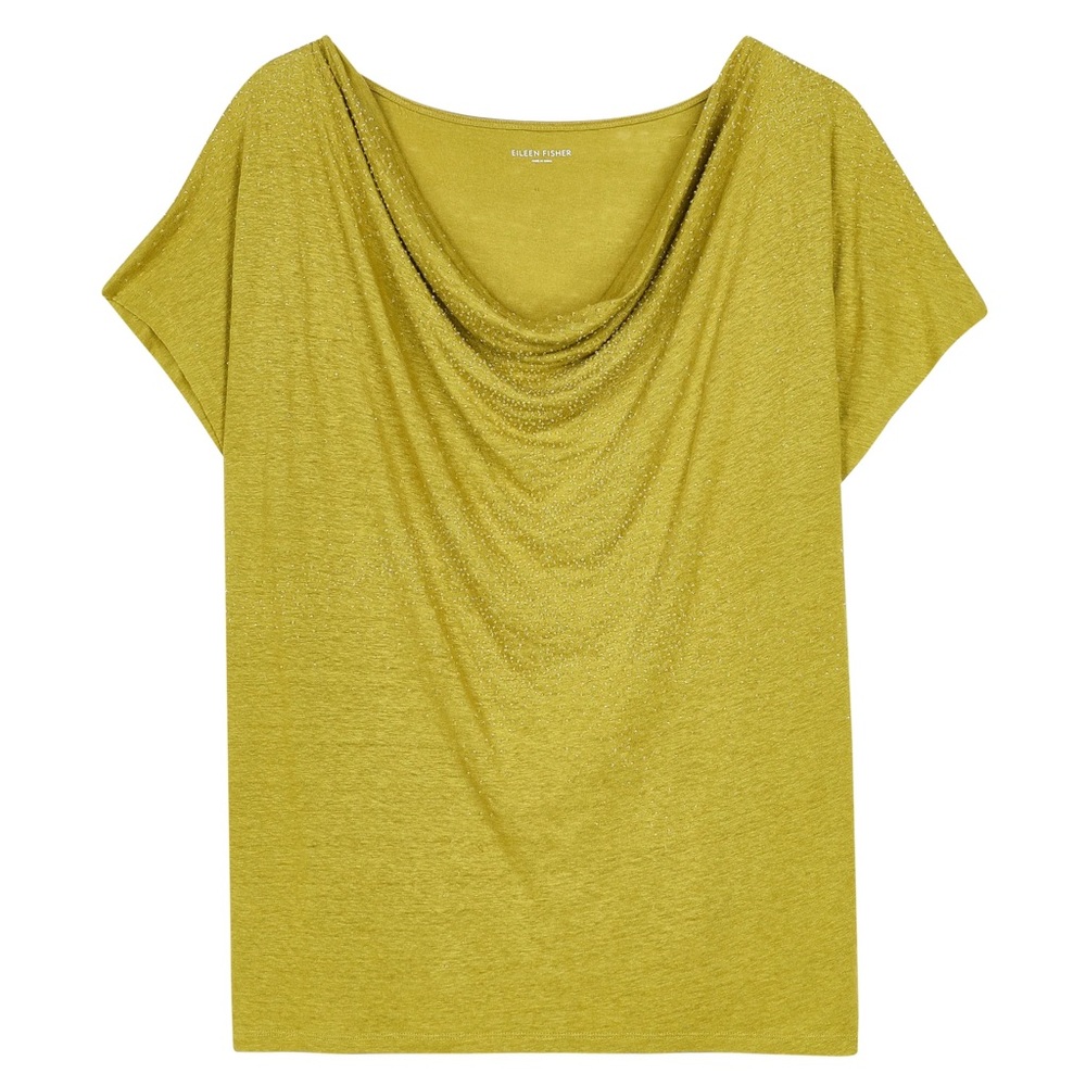 Eileen Fisher BEADED CHARTREUSE 100% Linen Petite Medium